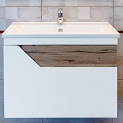 Бриклаер Тумба под раковину Брайтон 80 белая матовая/дуб кера – фотография-1